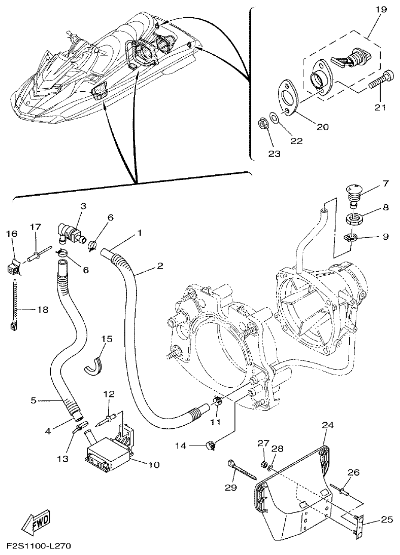 Yamaha FA1800A-M HULL & DECK parts diagram